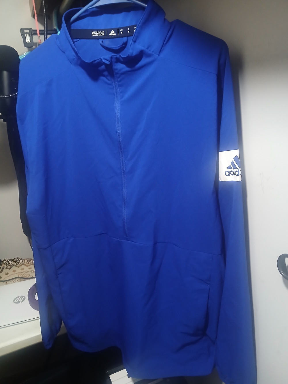 adidas Royal Blue Quarter-Zip Pullover with Sleeve Logo